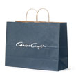 Navy blue kraft tinted paper shopping bags hot stamped with 1 colo