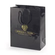 Black hi gloss laminated paper shopper hot stamped with 1 color